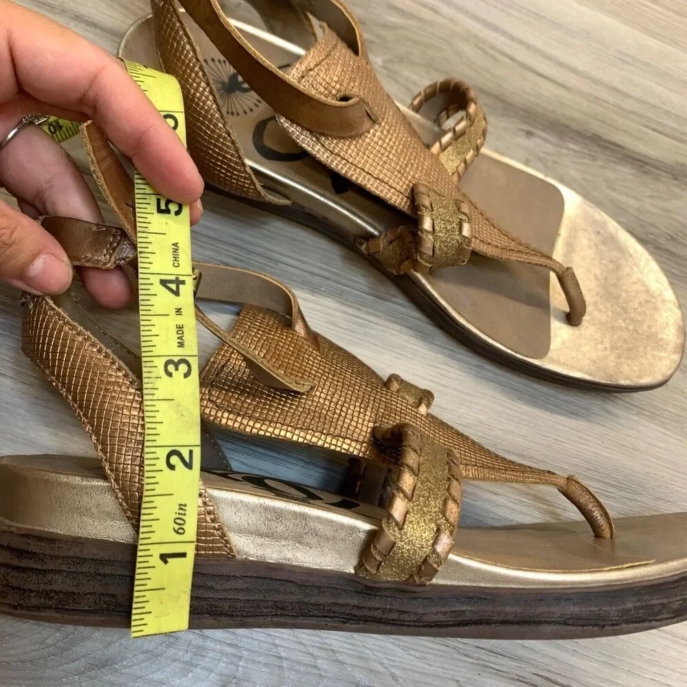 OTBT‎ Women's Copper Leather T-Strap Wedge Celestal Sandal Size 10 Celestal